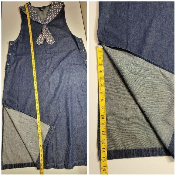 Vintage 90s Denim Blue Jean Maxi Dress Star Print Bandana Collar Western - Picture 12 of 13